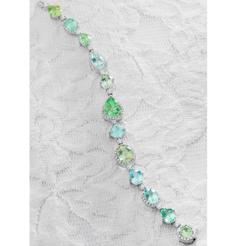 Hypnotic Glowing Blue and Green Paraiba tourmaline diamond bracelet