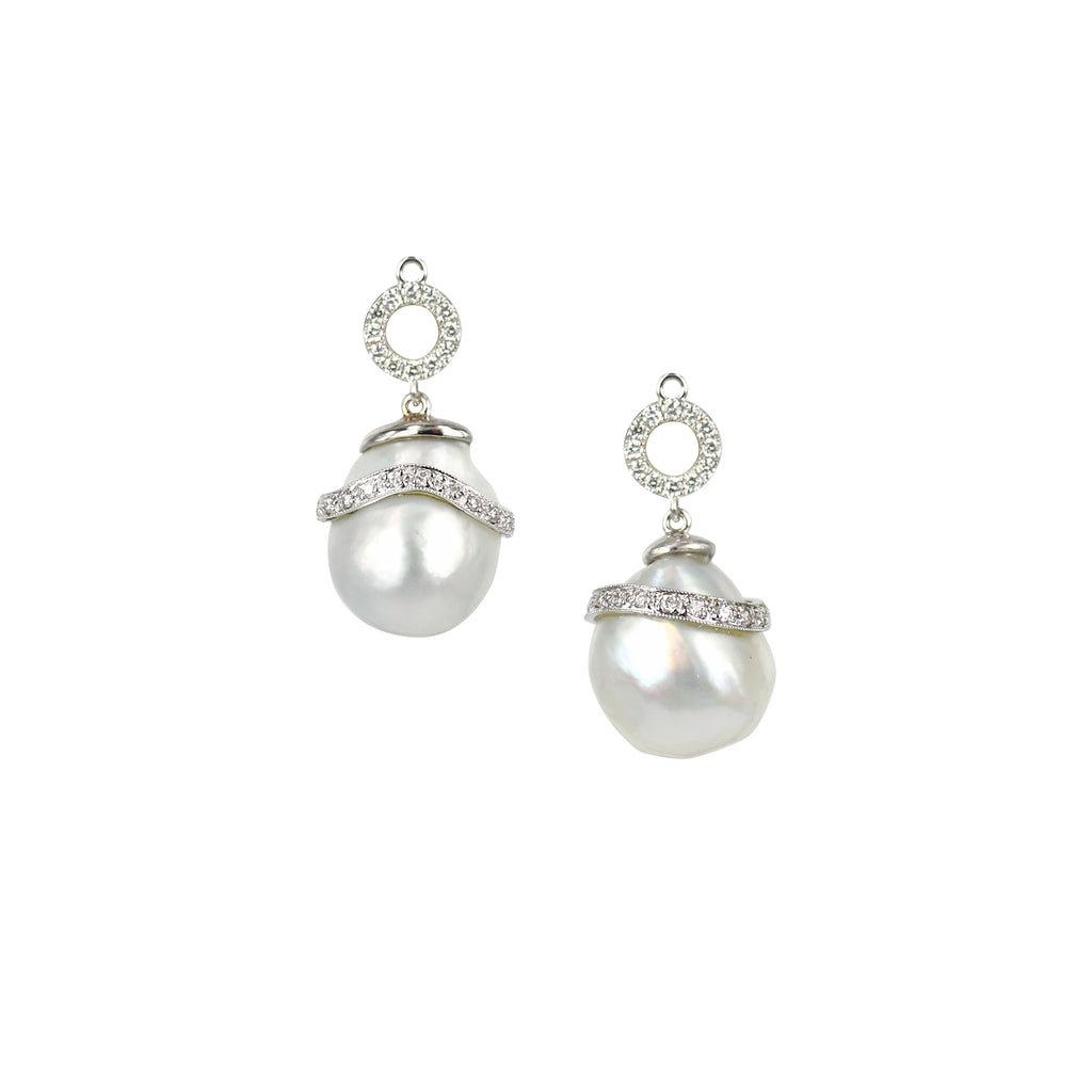 South Sea Baroque Pearl Diamond Earring Drops