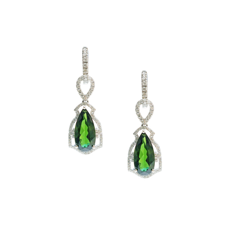 Green Tourmaline Diamond Earring Drops