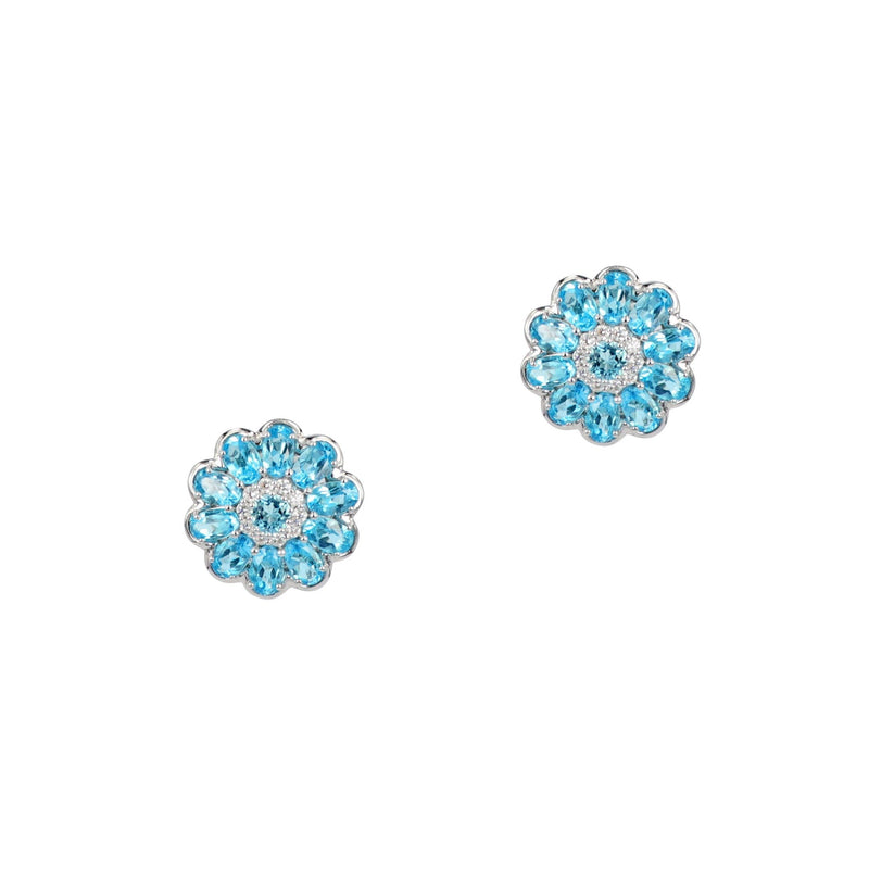 Blue Topaz Diamond Flower Earring Studs