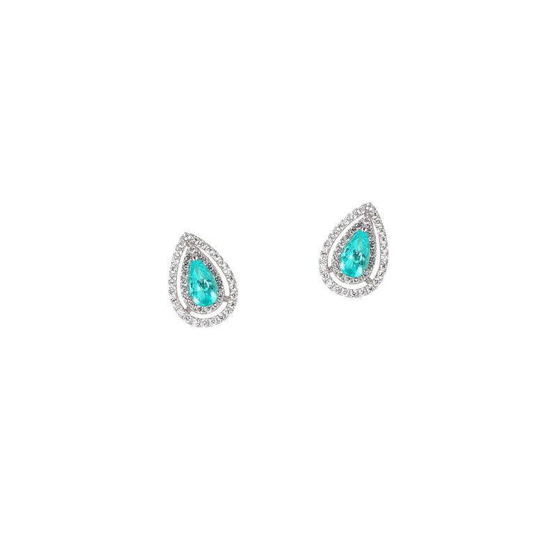 Pear Shape Paraiba Tourmaline Diamond Earring Studs