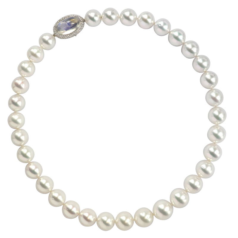 South Sea Pearls Necklace with Blue Moonstone Diamond clasp