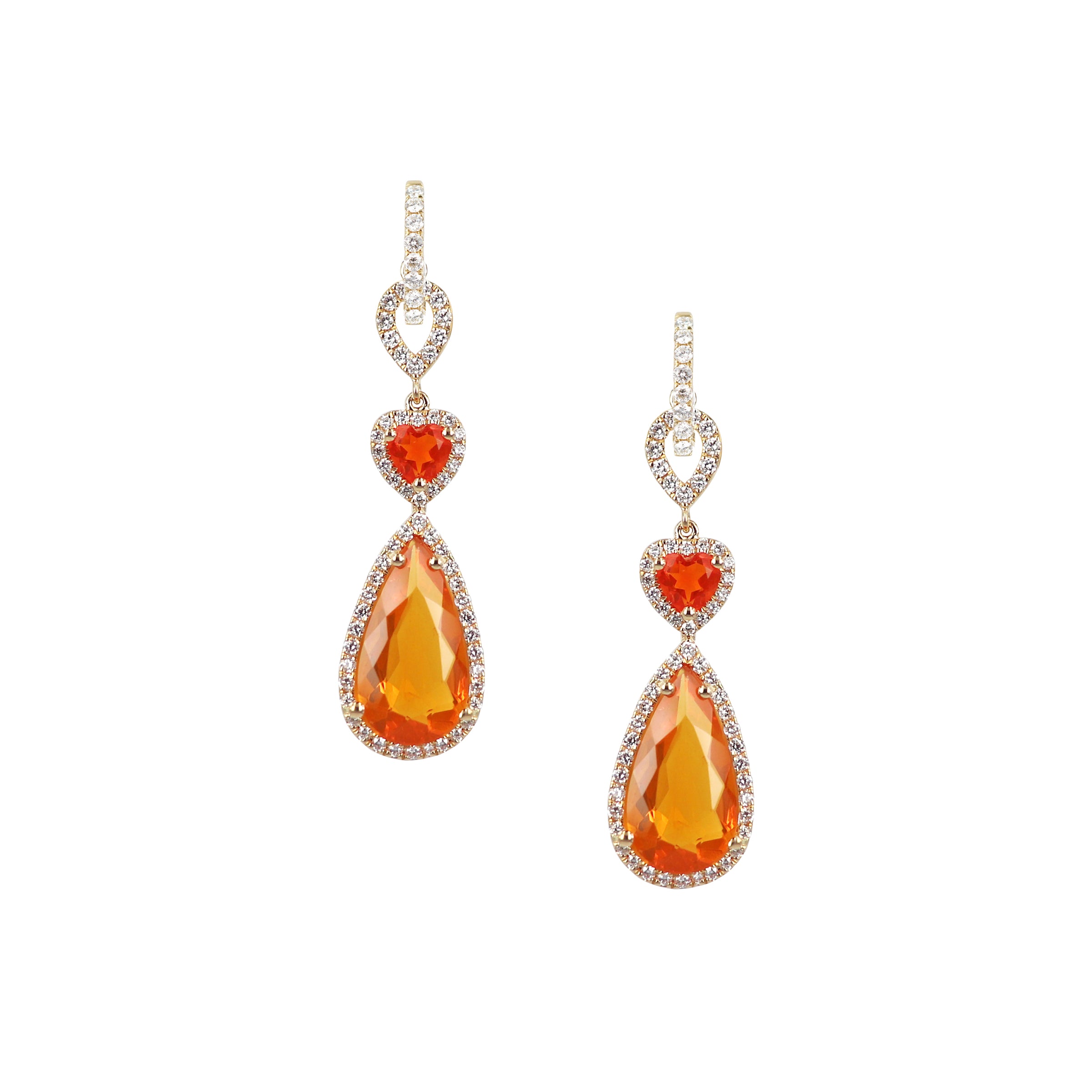 Mexican Fire Opal and diamond earring drops – Tayma Fine Jewellery