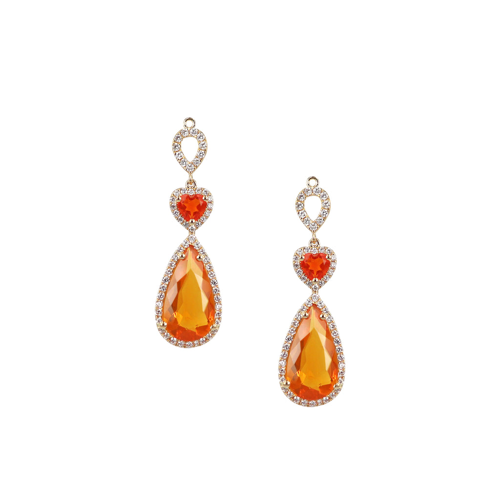 Mexican Fire Opal and diamond earring drops