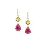 Yellow and Rubellite Tourmaline Earring Drops