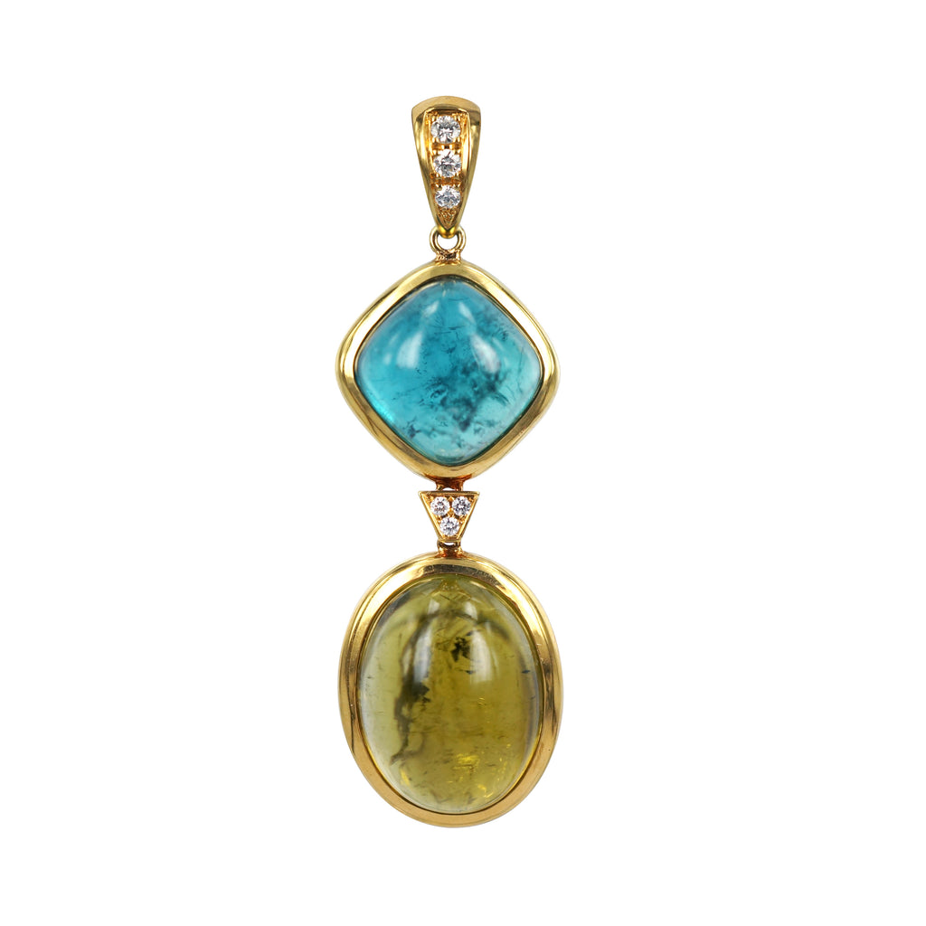 Cabochon Lime and Green Tourmaline Pendant