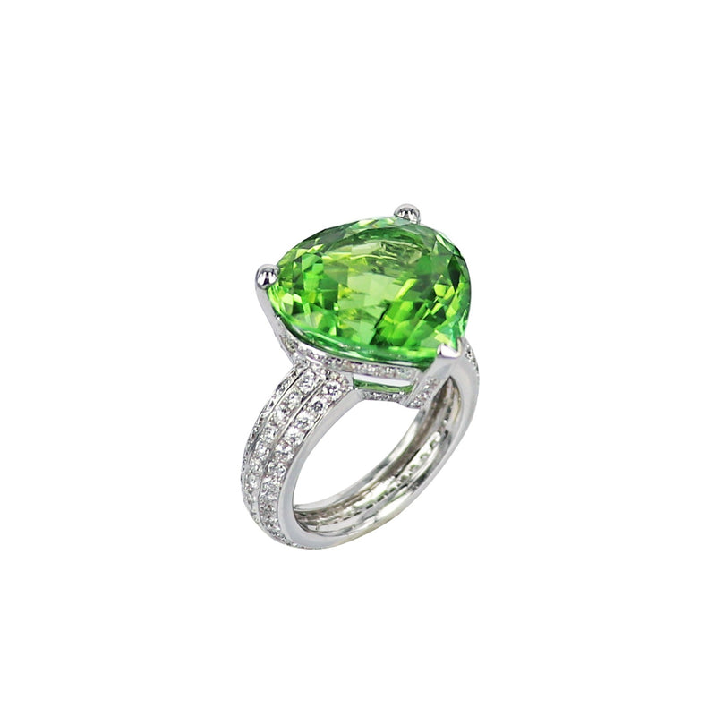 Apple Green Tourmaline Diamond Ring