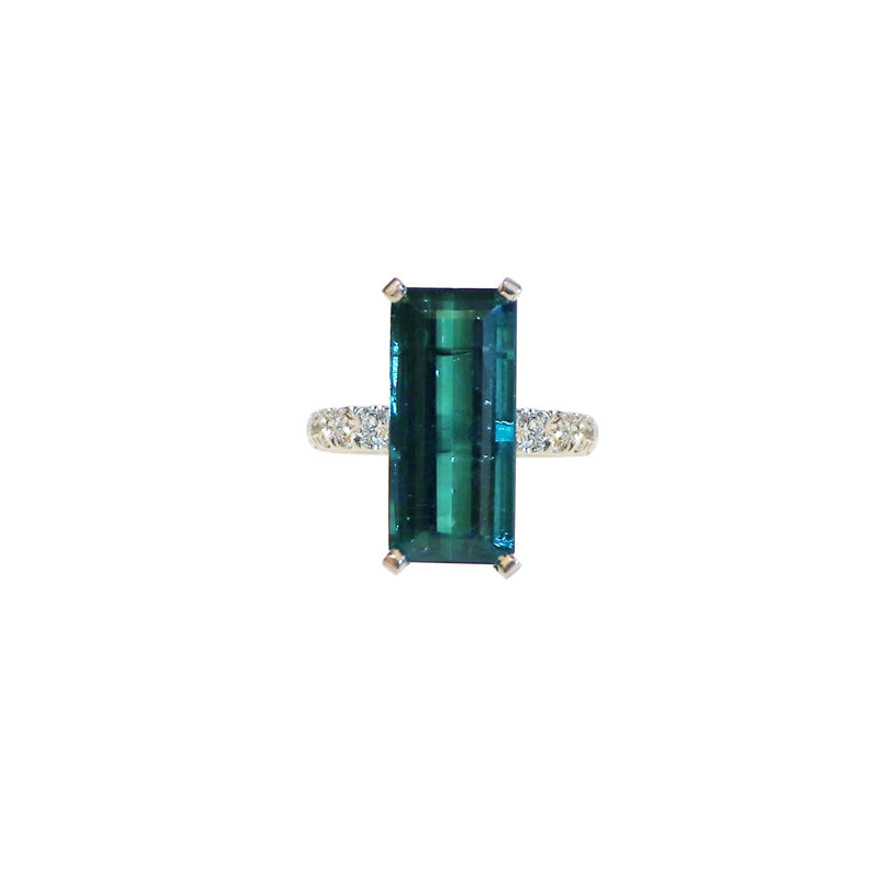 Emerald cut Green Tourmaline Diamond Ring