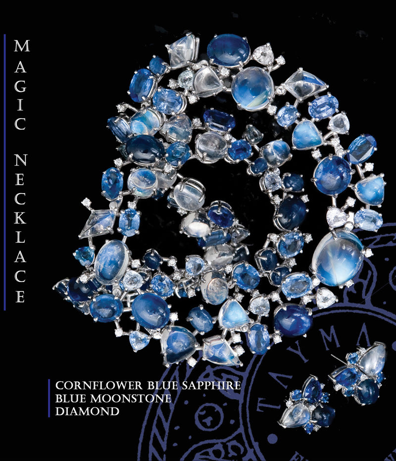 The Magic Necklace - Handmade blue sapphire, blue moonstone and diamond necklace