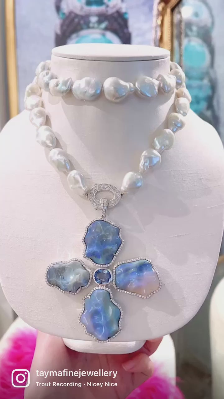 Lightning Ridge Opal and Sapphire Diamond Clover Pendant
