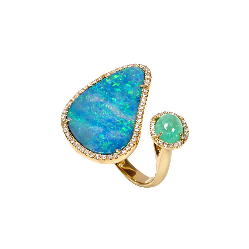 Floating Islands Collection - Diamond Opal and Paraiba Duette Ring