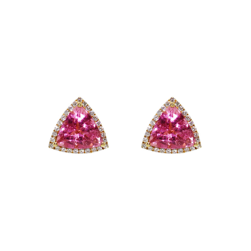 Pink Tourmaline Triangle Diamond Earrings