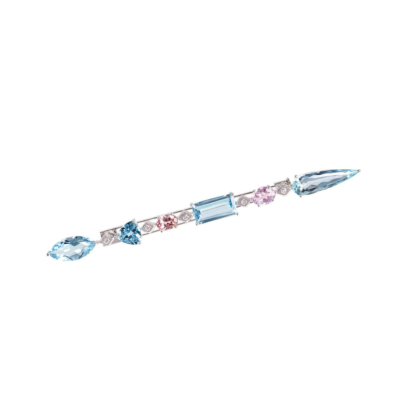 Aquamarine, kunzite and diamond Javelin brooch