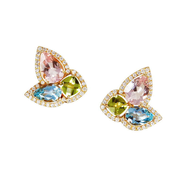 Aquamarine, Peridot, Morganite and diamond earrings