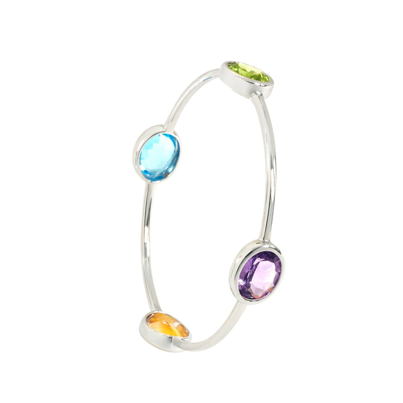 Blue topaz, Peridot, Amethyst and Citrine Bangle in white gold