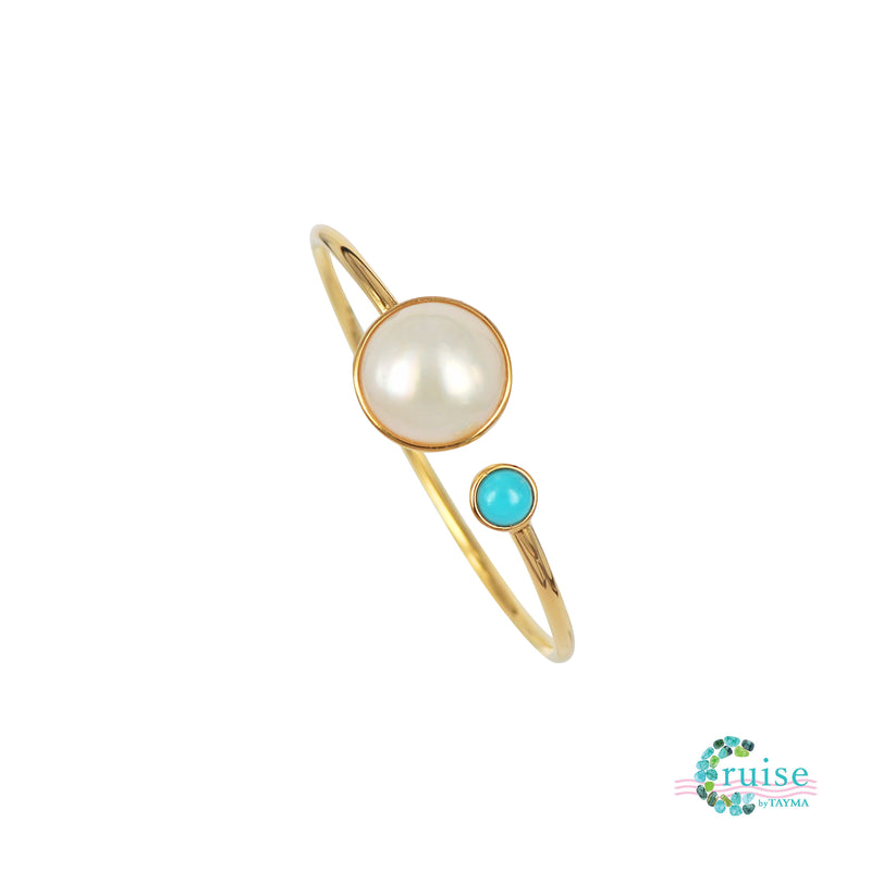 Turquoise and Freshwater Mabe Pearl bangle