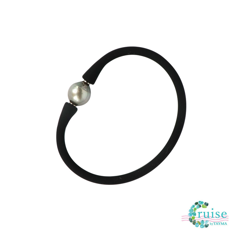 Neoprene and Tahitian Black Pearl Unisex Bracelet - Black