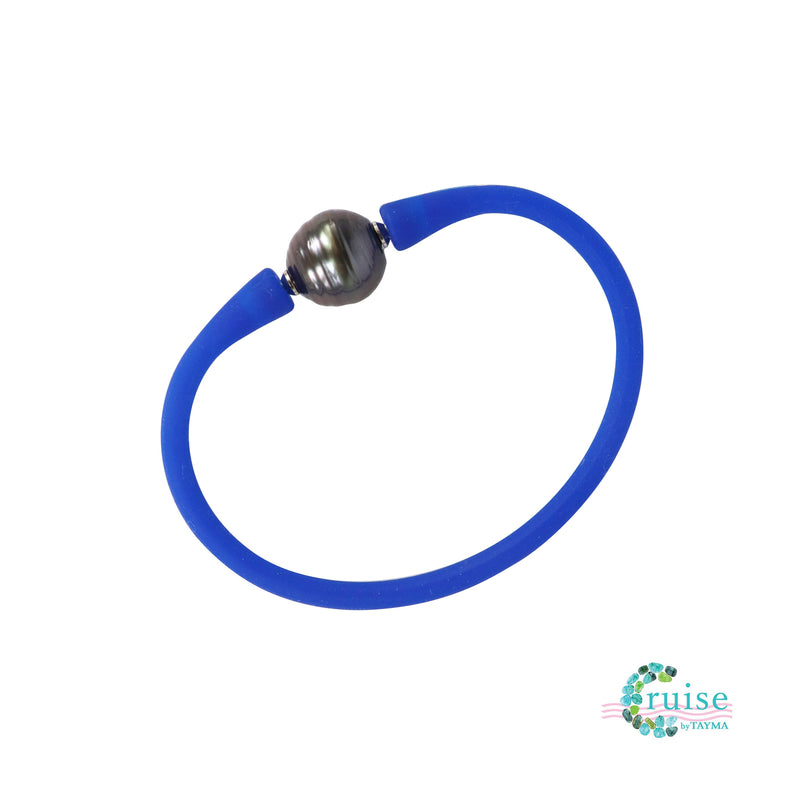 Neoprene and Tahitian Black Pearl Unisex Bracelet - Blue