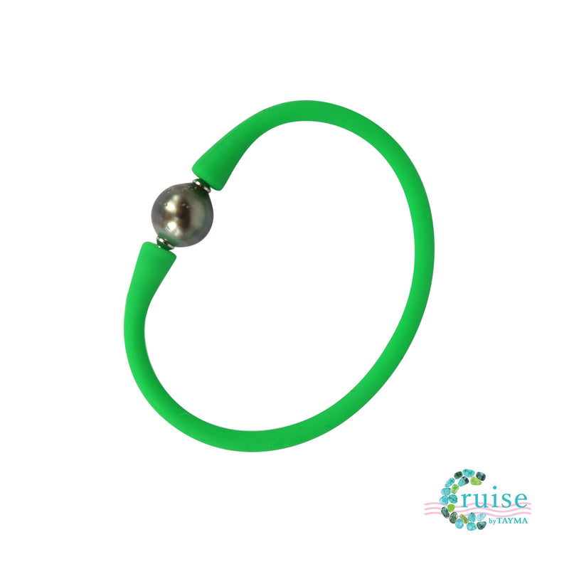 Neoprene and Tahitian Black Pearl Unisex Bracelet - Green