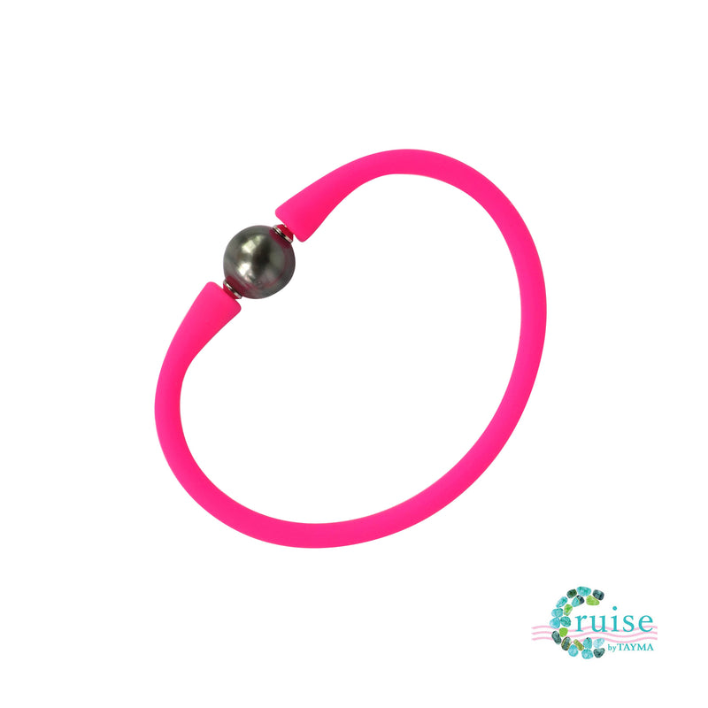 Neoprene and Tahitian Black Pearl Unisex Bracelet - Pink