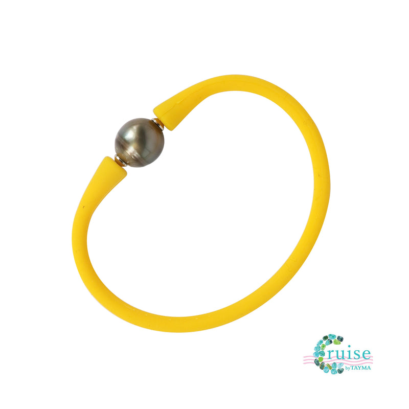Neoprene and Tahitian Black Pearl Unisex Bracelet - Yellow