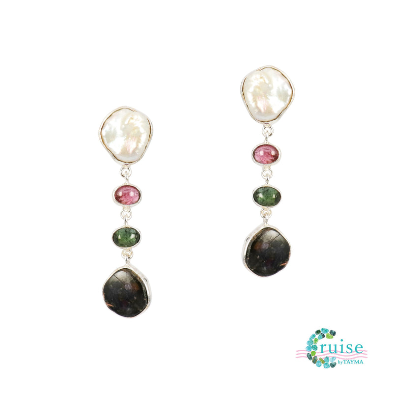 Freshwater pearl and Tourmaline Earrings