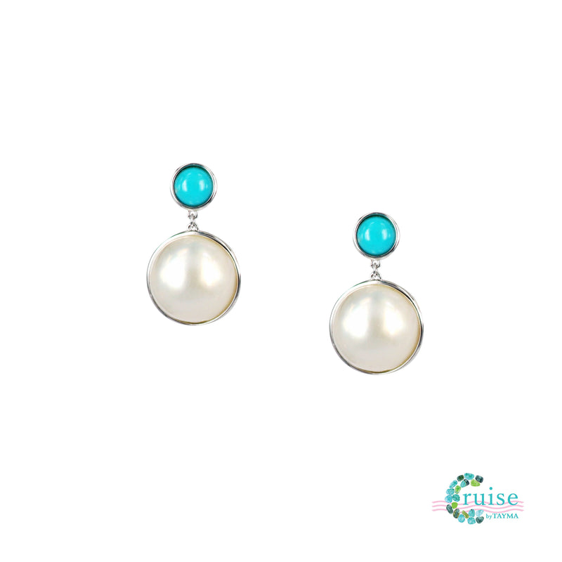 Turquoise and Freshwater Mabe Pearl earrings