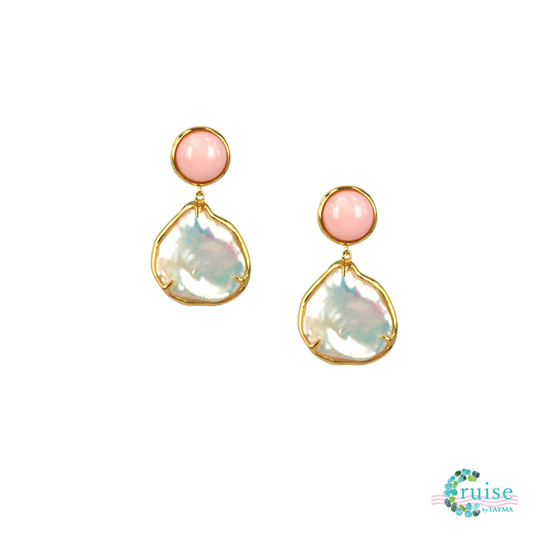 Pink opal and pearl earrings