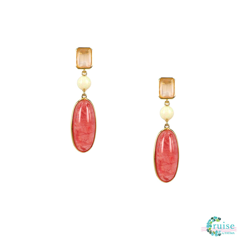 Rose Quartz Rhodochrosite and Opal earrings