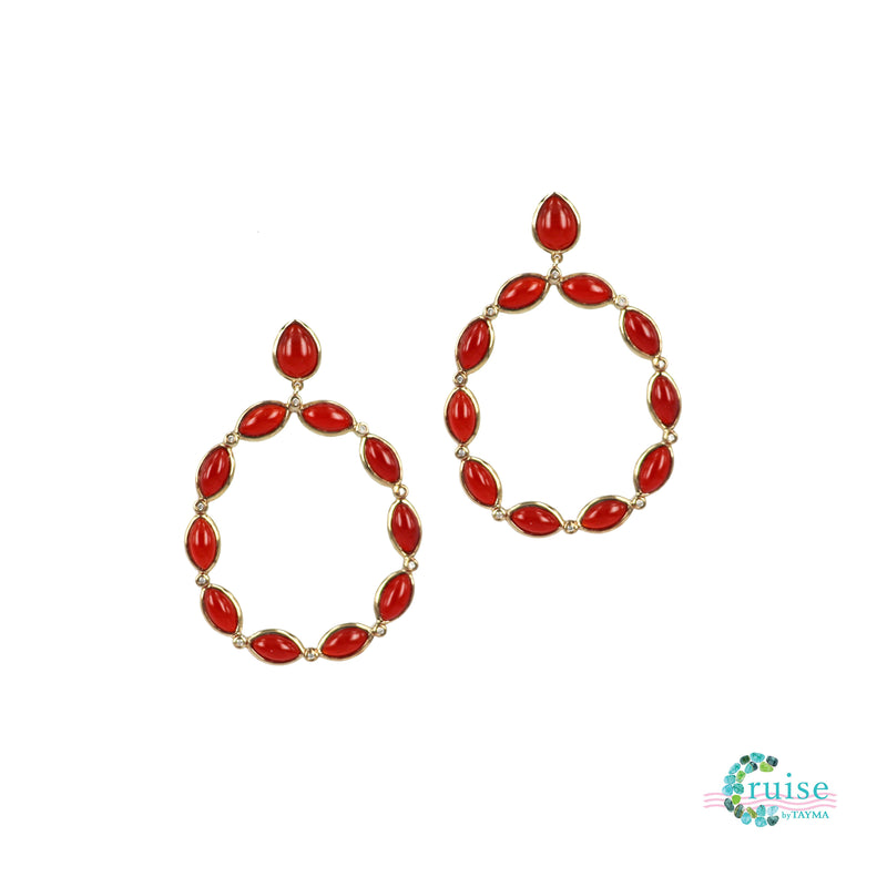Red Agate and White Topaz Chandelier earrings