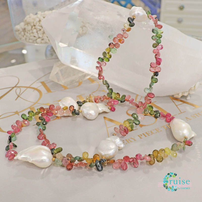 Tourmaline and Baroque Freshwater Pearl Necklace