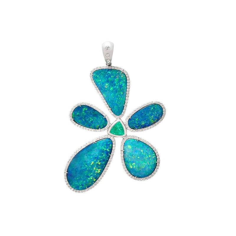 Floating Islands Collection - Opal Paraiba Tourmaline Diamond Gold Flower Pendant