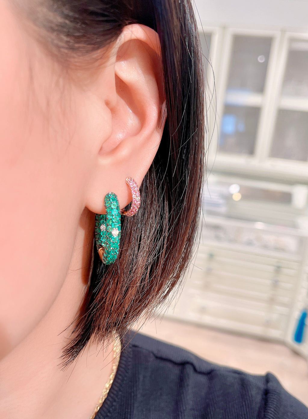 Emerald Diamond Earring Hoops