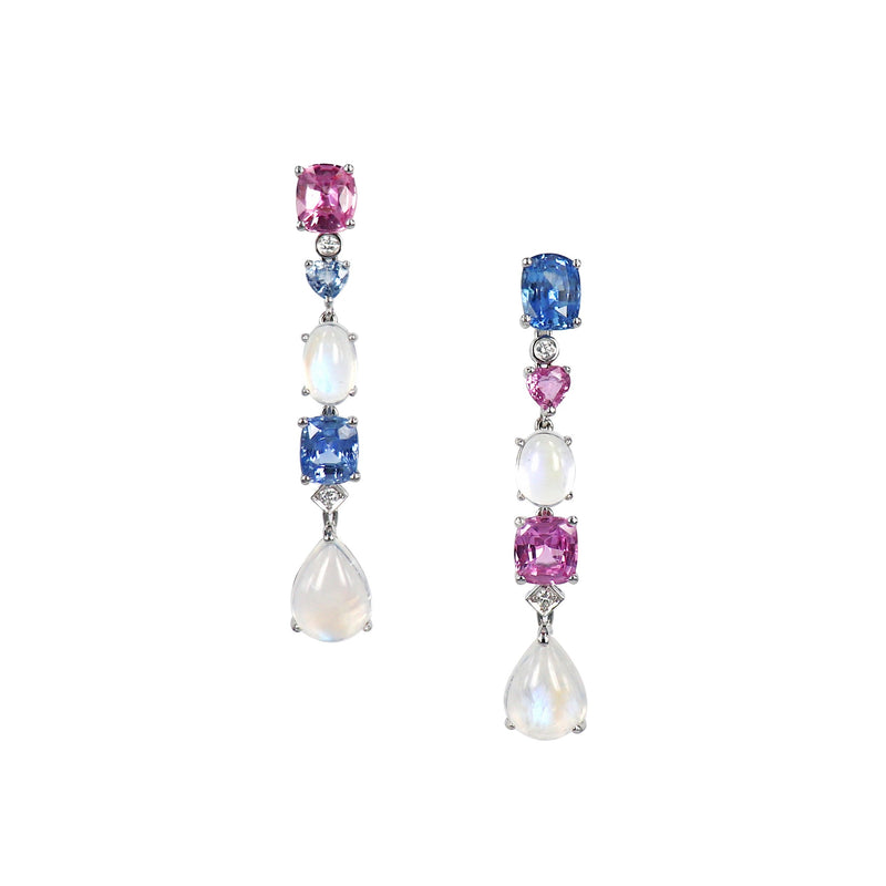 Blue and Pink Sapphire Moonstone Earrings