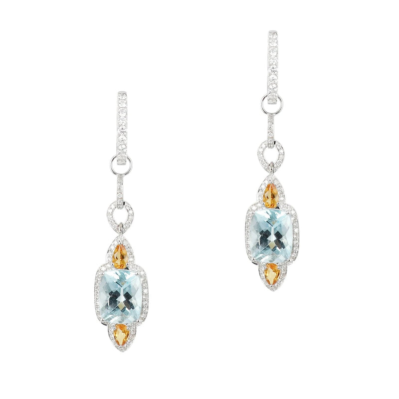 Blue Topaz and Citrine Diamond Earring Drops