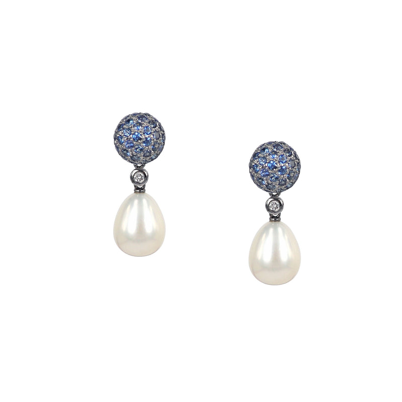 Two Ways Blue Sapphire Pearl Earrings
