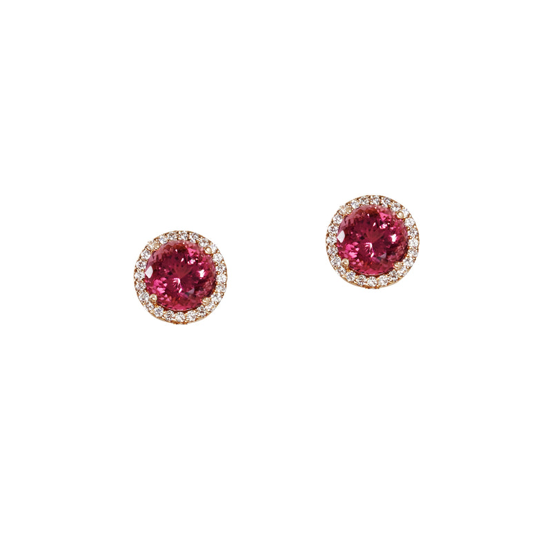 Pink Tourmaline Diamond Earring Studs