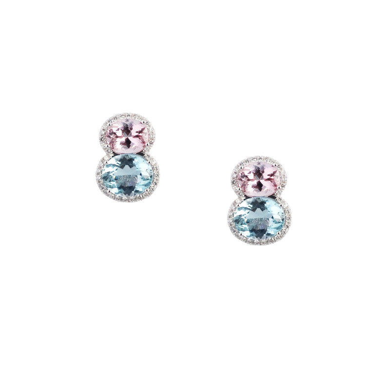 Snowman Morganite Aquamarine Diamond Earrings
