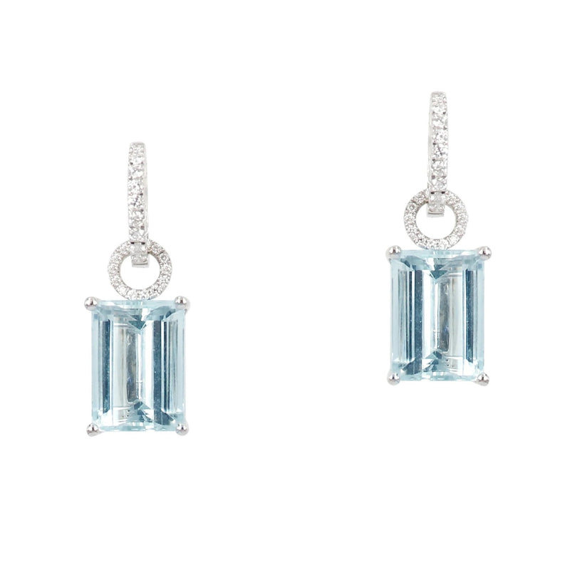 Emerald Cut Aquamarine Diamond Earring Drops