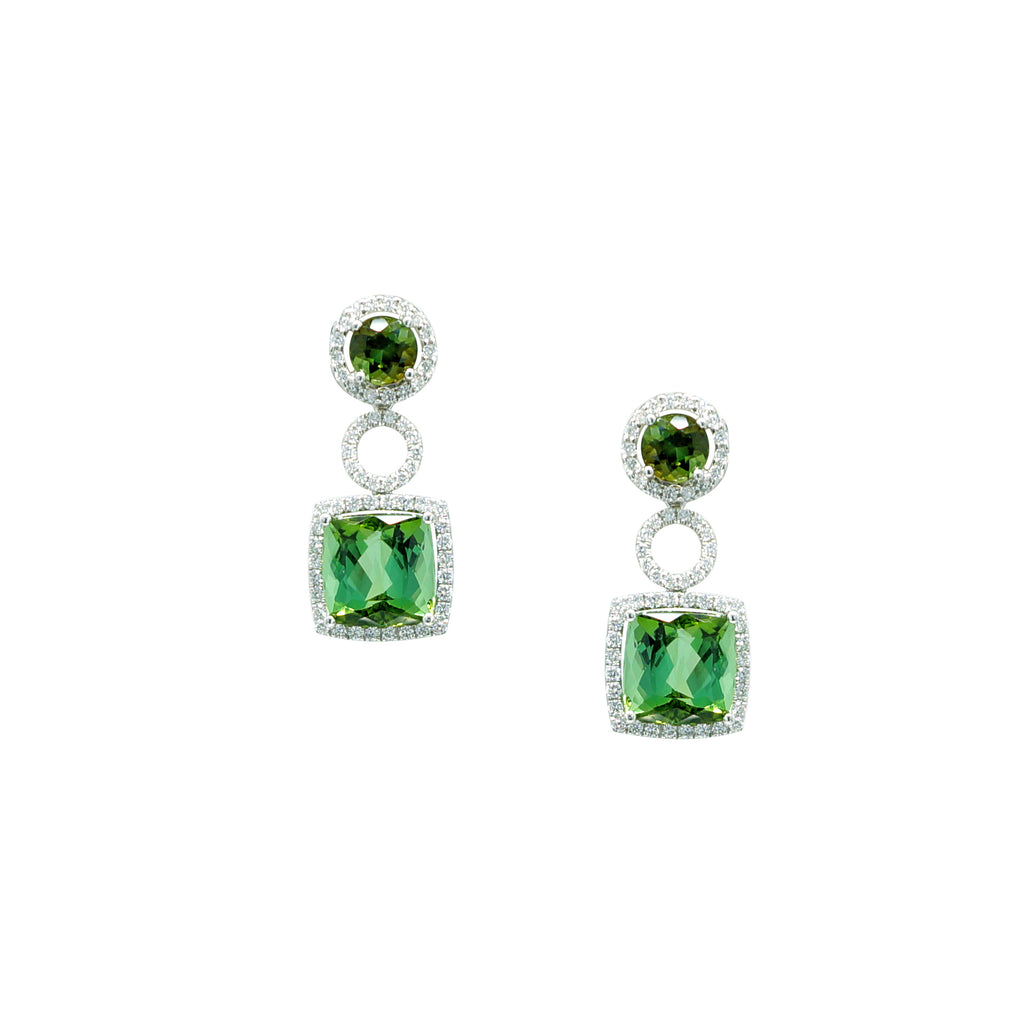 Green Tourmaline Diamond Earring Studs