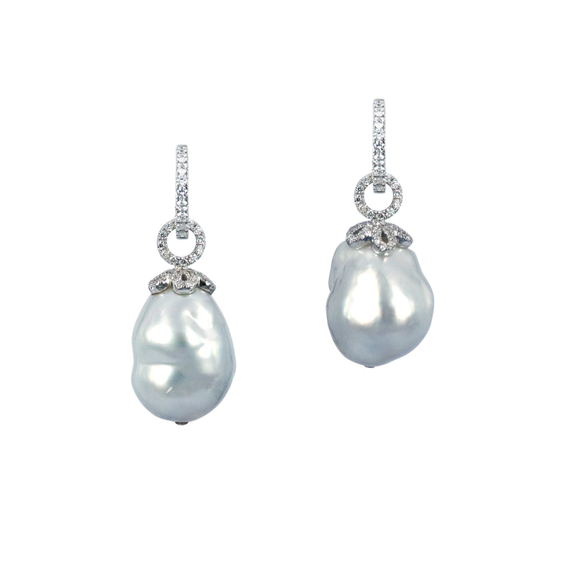 Rare Silver Blue Baroque South Sea Pearls Earring Drops