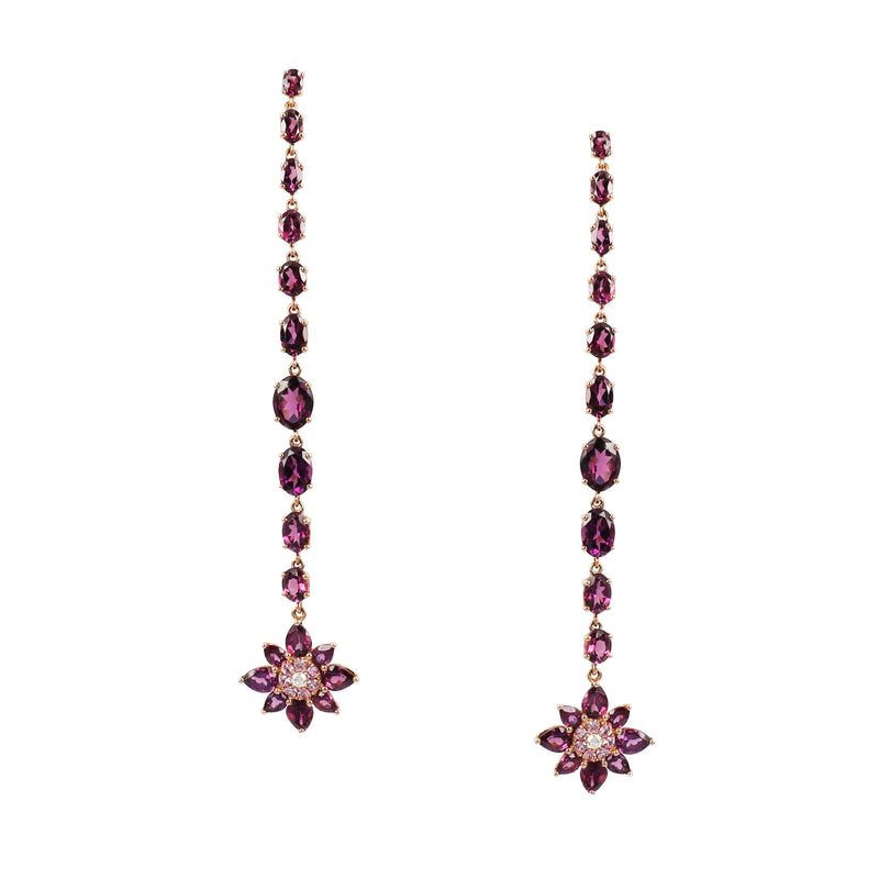 Rhodolite Garnet long dangling earrings