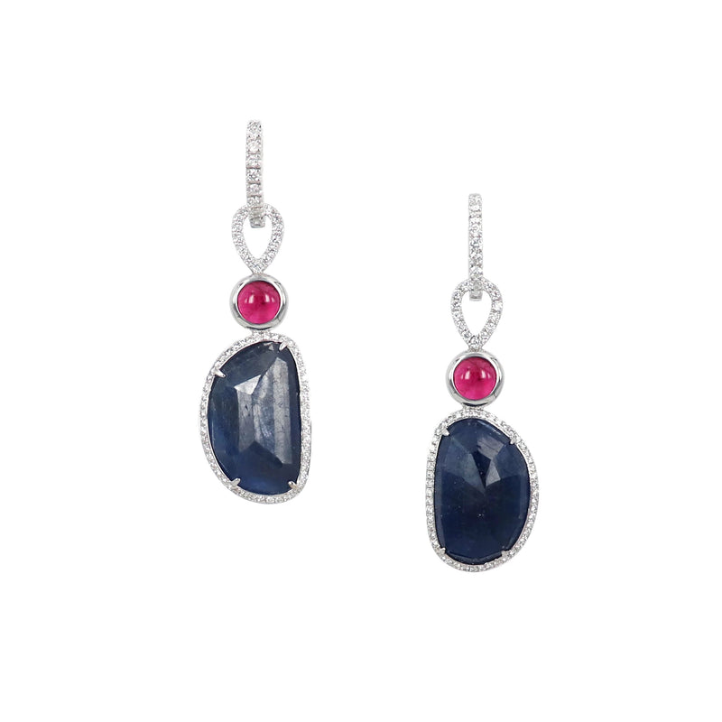 Sapphire Slice and Rubellite Diamond earring drops