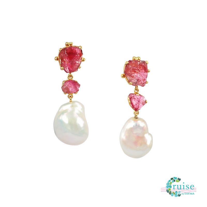Pink Tourmaline and Baroque Freshwater Pearl earrings