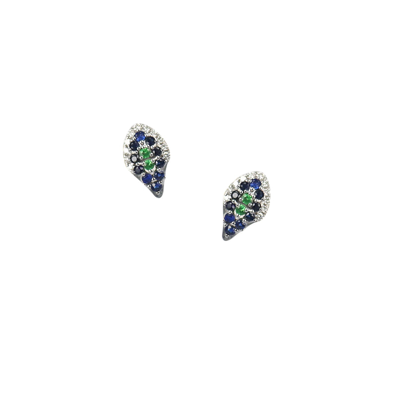 Blue Sapphire and Tsavorite Garnet Diamond Earring Studs