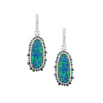 Australian Opal, Blue Sapphire and Tsavorite garnet Earring Drops