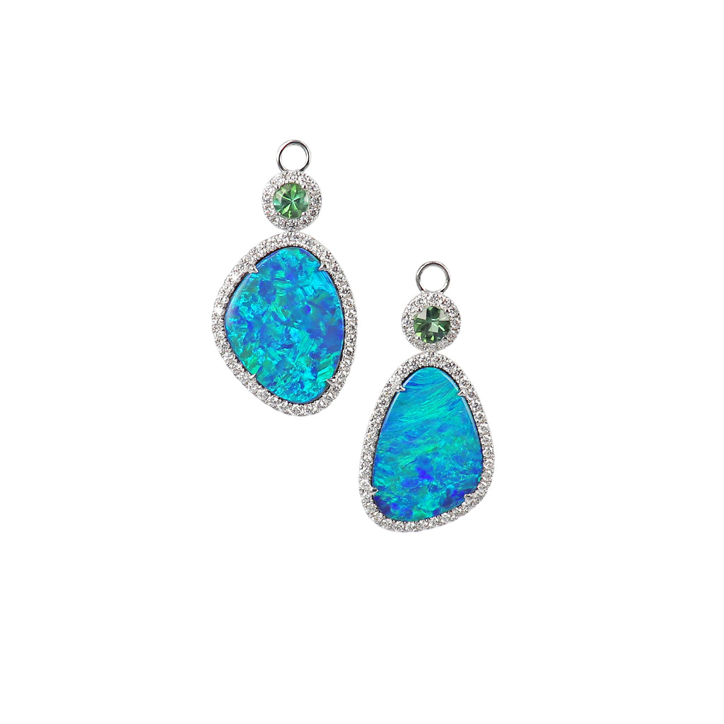 Australian Opal and Tsavorite garnet Earring Drops