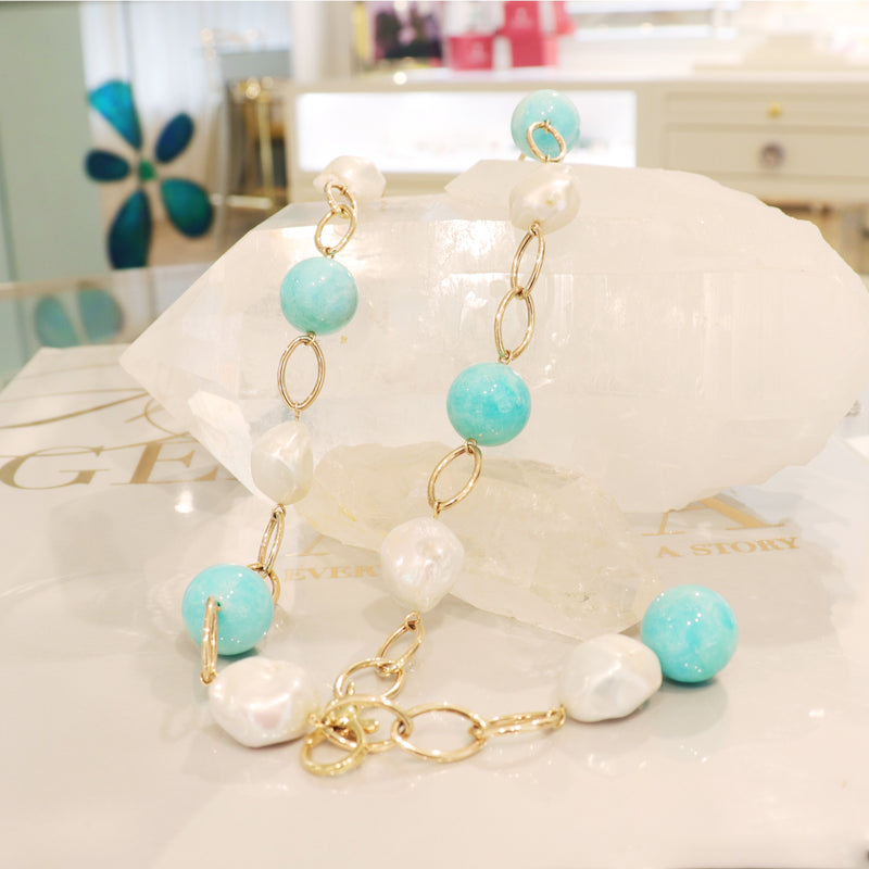 Amazonite and Freshwater Pearl necklace