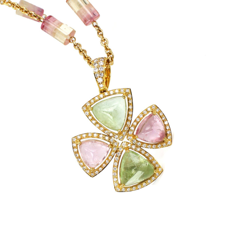 Sugarloaf Green and Pink Tourmaline Diamond Pendant