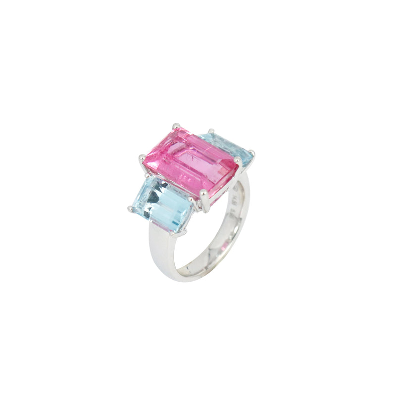 Pink Tourmaline and Aquamarine Ring